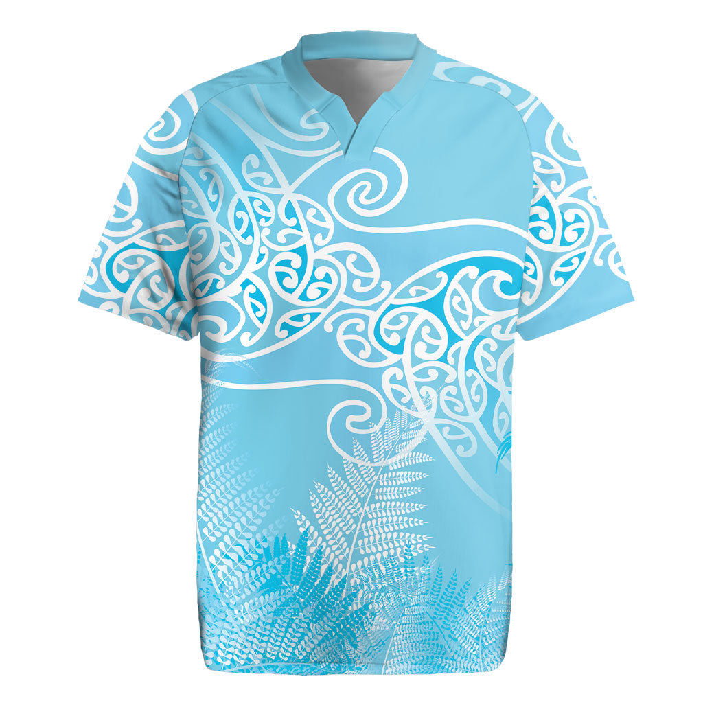 Aotearoa Maori Koru Curves Rugby Jersey Silver Ferns - Turquoise