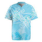Aotearoa Maori Koru Curves Rugby Jersey Silver Ferns - Turquoise
