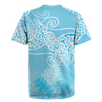 Aotearoa Maori Koru Curves Rugby Jersey Silver Ferns - Turquoise