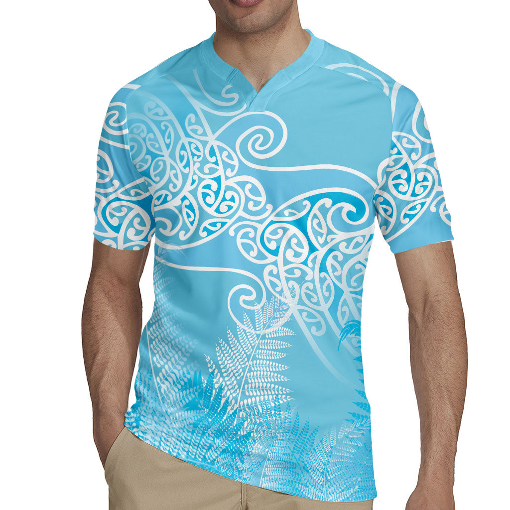Aotearoa Maori Koru Curves Rugby Jersey Silver Ferns - Turquoise