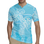 Aotearoa Maori Koru Curves Rugby Jersey Silver Ferns - Turquoise