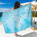 Aotearoa Maori Koru Curves Sarong Silver Ferns - Turquoise