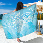 Aotearoa Maori Koru Curves Sarong Silver Ferns - Turquoise