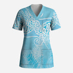 Aotearoa Maori Koru Curves Scrub Top Silver Ferns - Turquoise