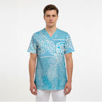 Aotearoa Maori Koru Curves Scrub Top Silver Ferns - Turquoise
