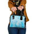 Aotearoa Maori Koru Curves Shoulder Handbag Silver Ferns - Turquoise