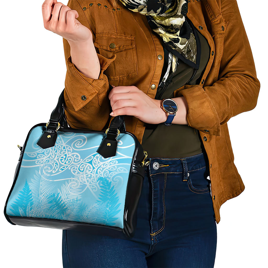 Aotearoa Maori Koru Curves Shoulder Handbag Silver Ferns - Turquoise