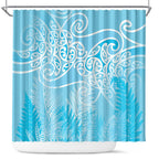 Aotearoa Maori Koru Curves Shower Curtain Silver Ferns - Turquoise