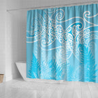 Aotearoa Maori Koru Curves Shower Curtain Silver Ferns - Turquoise