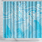 Aotearoa Maori Koru Curves Shower Curtain Silver Ferns - Turquoise