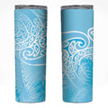 Aotearoa Maori Koru Curves Skinny Tumbler Silver Ferns - Turquoise