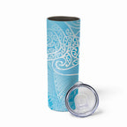 Aotearoa Maori Koru Curves Skinny Tumbler Silver Ferns - Turquoise