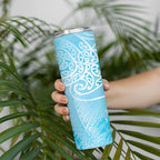 Aotearoa Maori Koru Curves Skinny Tumbler Silver Ferns - Turquoise
