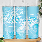 Aotearoa Maori Koru Curves Skinny Tumbler Silver Ferns - Turquoise