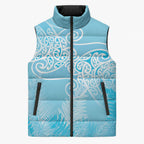 Aotearoa Maori Koru Curves Sleeveless Puffer Jacket Silver Ferns - Turquoise