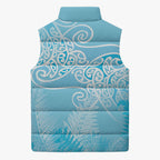 Aotearoa Maori Koru Curves Sleeveless Puffer Jacket Silver Ferns - Turquoise