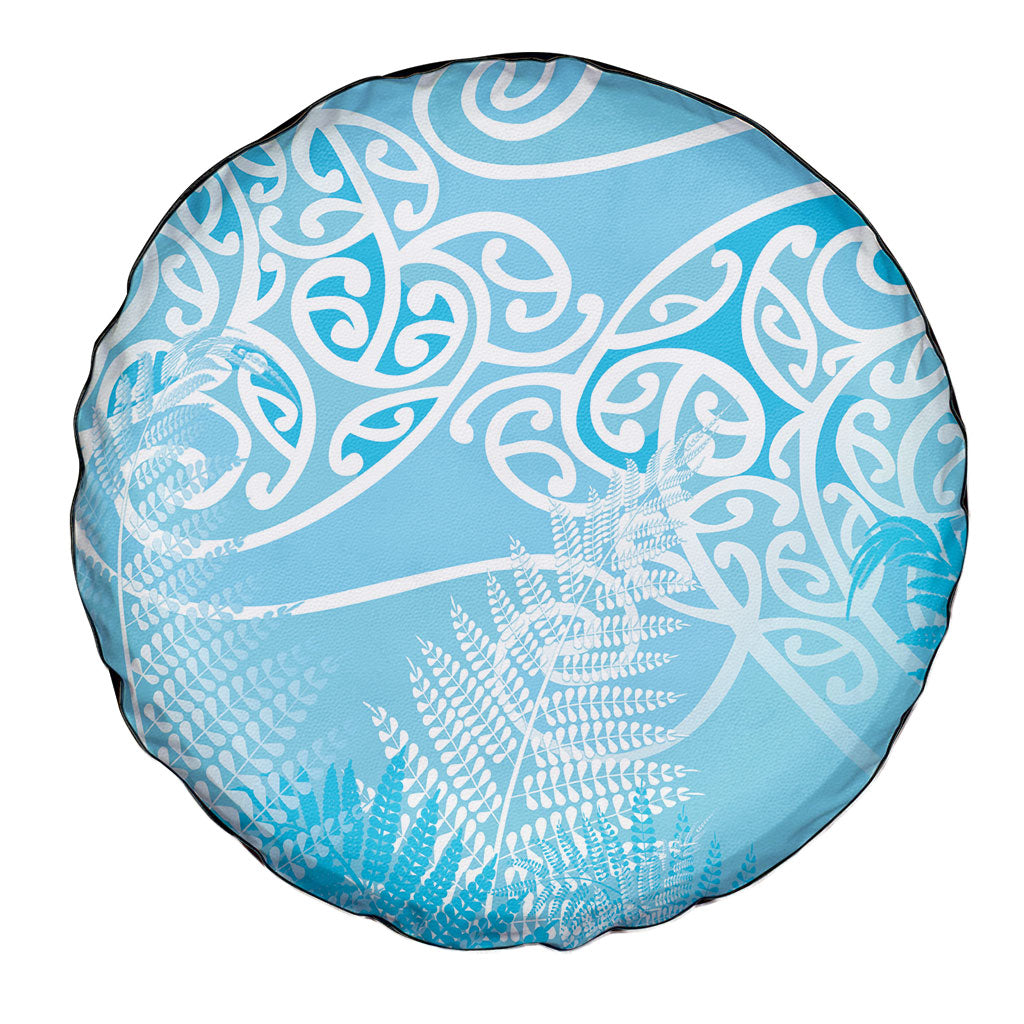 Aotearoa Maori Koru Curves Spare Tire Cover Silver Ferns - Turquoise