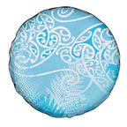 Aotearoa Maori Koru Curves Spare Tire Cover Silver Ferns - Turquoise
