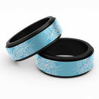 Aotearoa Maori Koru Curves Spinner Ring Silver Ferns - Turquoise