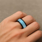 Aotearoa Maori Koru Curves Spinner Ring Silver Ferns - Turquoise