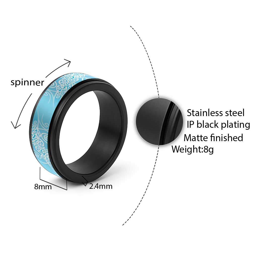 Aotearoa Maori Koru Curves Spinner Ring Silver Ferns - Turquoise