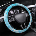 Aotearoa Maori Koru Curves Steering Wheel Cover Silver Ferns - Turquoise