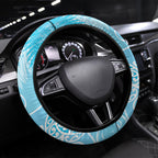 Aotearoa Maori Koru Curves Steering Wheel Cover Silver Ferns - Turquoise