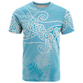 Aotearoa Maori Koru Curves T Shirt Silver Ferns - Turquoise