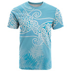 Aotearoa Maori Koru Curves T Shirt Silver Ferns - Turquoise