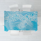 Aotearoa Maori Koru Curves Tablecloth Silver Ferns - Turquoise