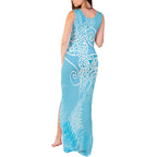 Aotearoa Maori Koru Curves Tank Maxi Dress Silver Ferns - Turquoise