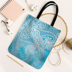 Aotearoa Maori Koru Curves Tote Bag Silver Ferns - Turquoise