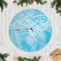 Aotearoa Maori Koru Curves Tree Skirt Silver Ferns - Turquoise