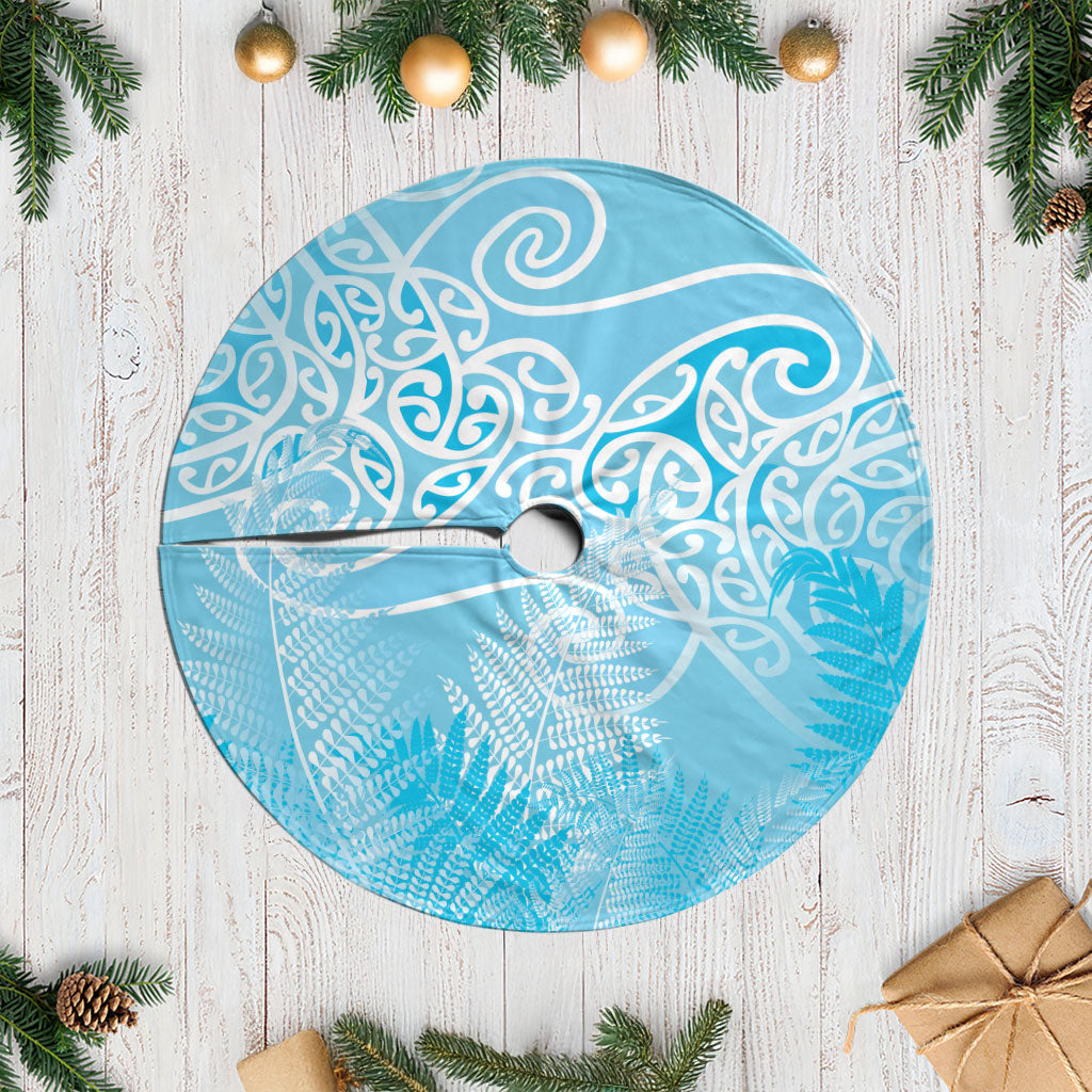 Aotearoa Maori Koru Curves Tree Skirt Silver Ferns - Turquoise