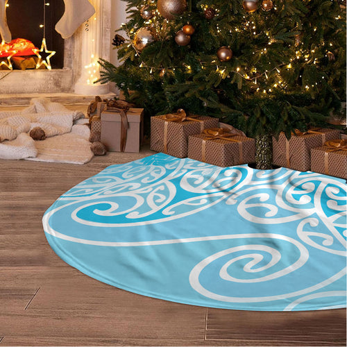 Aotearoa Maori Koru Curves Tree Skirt Silver Ferns - Turquoise