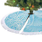Aotearoa Maori Koru Curves Tree Skirt Silver Ferns - Turquoise