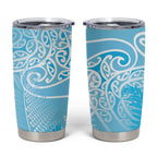 Aotearoa Maori Koru Curves Tumbler Cup Silver Ferns - Turquoise