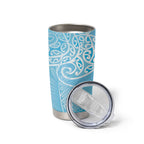 Aotearoa Maori Koru Curves Tumbler Cup Silver Ferns - Turquoise