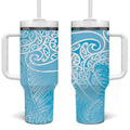 Aotearoa Maori Koru Curves Tumbler With Handle Silver Ferns - Turquoise