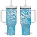 Aotearoa Maori Koru Curves Tumbler With Handle Silver Ferns - Turquoise