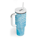 Aotearoa Maori Koru Curves Tumbler With Handle Silver Ferns - Turquoise