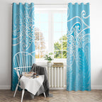 Aotearoa Maori Koru Curves Window Curtain Silver Ferns - Turquoise