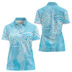 Aotearoa Maori Koru Curves Women Polo Shirt Silver Ferns - Turquoise