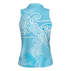 Aotearoa Maori Koru Curves Women Sleeveless Polo Shirt Silver Ferns - Turquoise