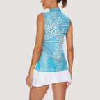 Aotearoa Maori Koru Curves Women Sleeveless Polo Shirt Silver Ferns - Turquoise