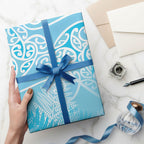 Aotearoa Maori Koru Curves Wrapping Paper Silver Ferns - Turquoise