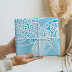 Aotearoa Maori Koru Curves Wrapping Paper Silver Ferns - Turquoise