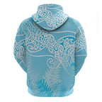 Aotearoa Maori Koru Curves Zip Hoodie Silver Ferns - Turquoise