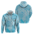 Aotearoa Maori Koru Curves Zip Hoodie Silver Ferns - Turquoise