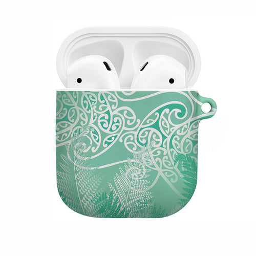 Aotearoa Maori Koru Curves AirPods Case Silver Ferns - Mint